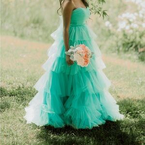 Elegant Turquoise Strapless Prom Dress